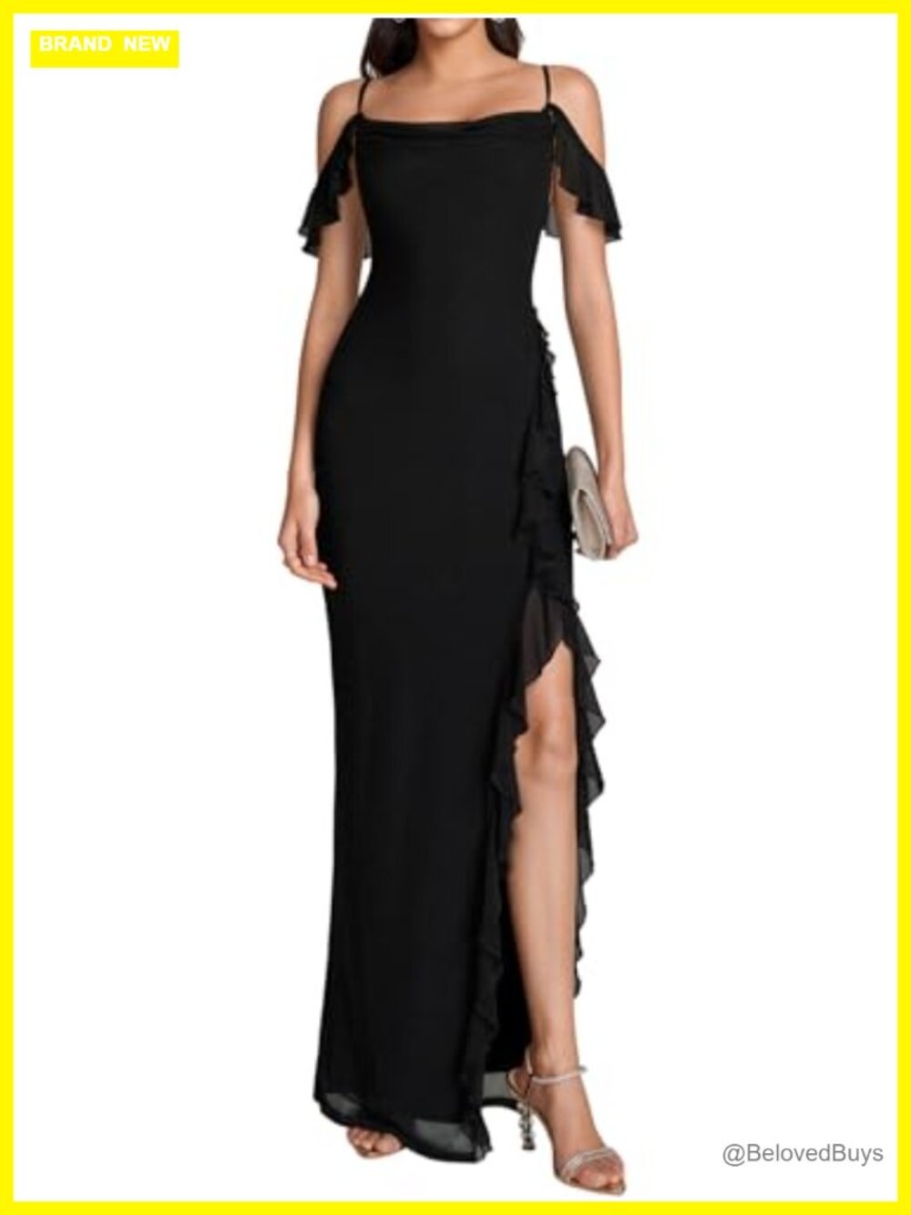 Women's Floral Bodycon Maxi Dress High Slit Off Shoulder Ruffle Formal